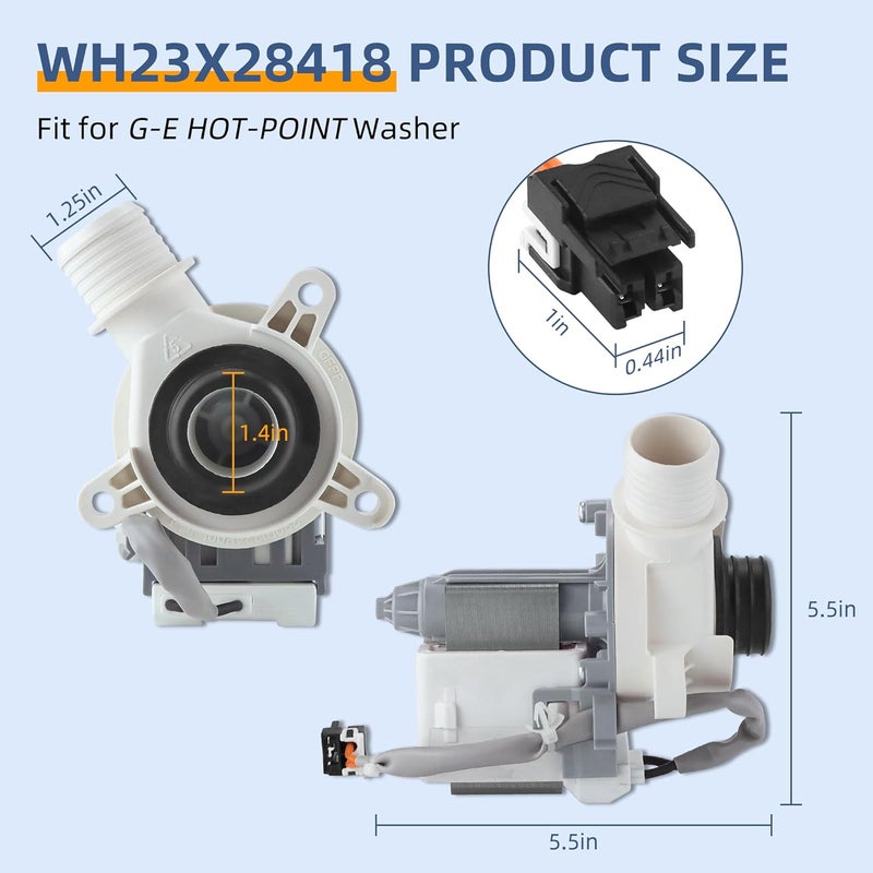 Fetechmate WH23X28418 290d1201g003 290d1201g001 Washer Drain Pump & Motor Assembly Replacement Compatible with G-E Hot-point Washers, Replace WH23X24178 WH23X27574 B40-3A01 B30-3A02 By - Image 5